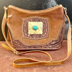 Cowhide Concho Turquoise Stone Conceal Carry Purse